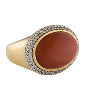 18k D. Yurman Coral Moonstone Diamond DY on exterior side & inside w/ 750, DY.